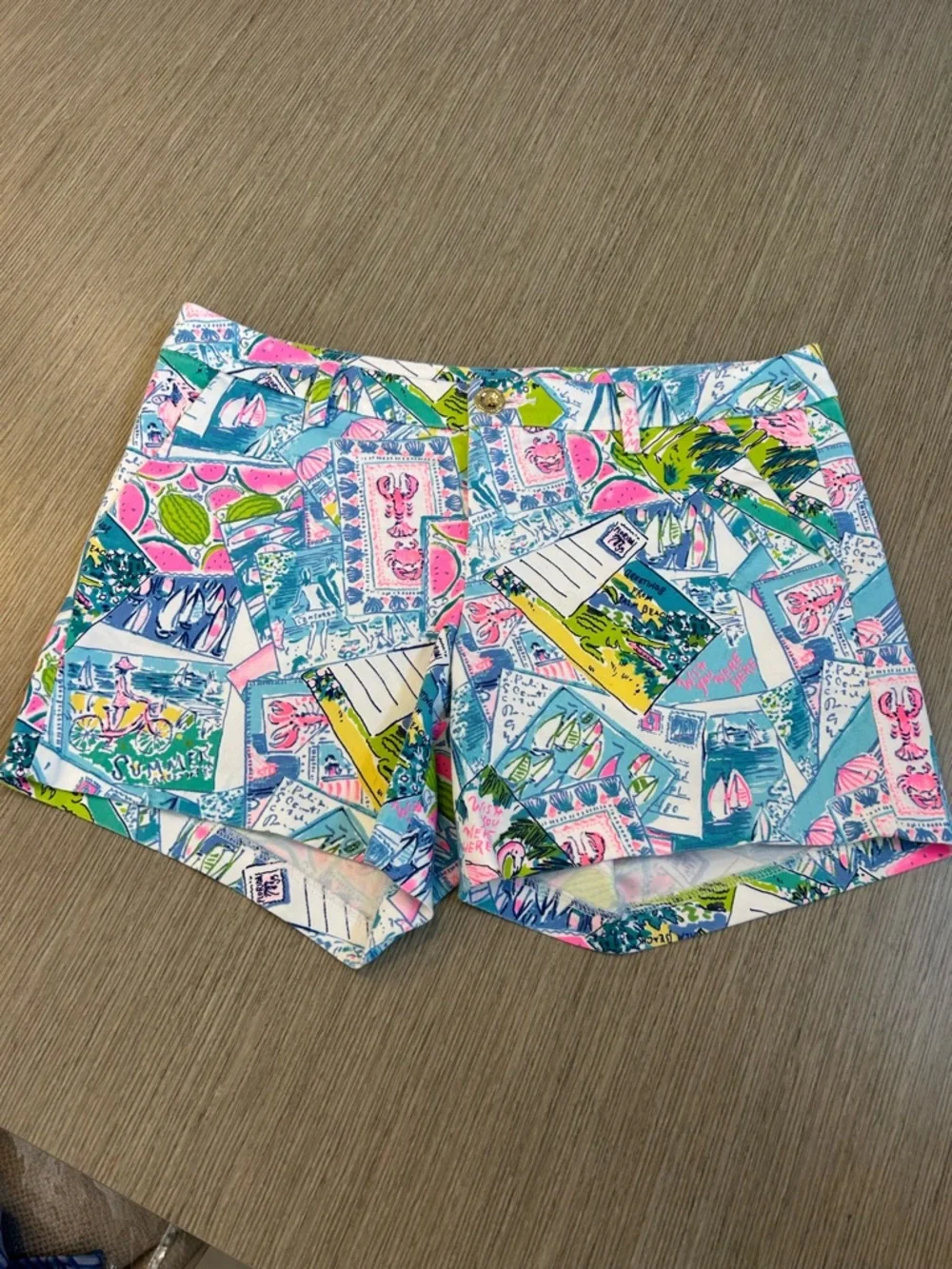 Lilly Pulitzer Postcard-Print Bermuda Shorts in Aqua, Pink & Green - Picture 1 of 4